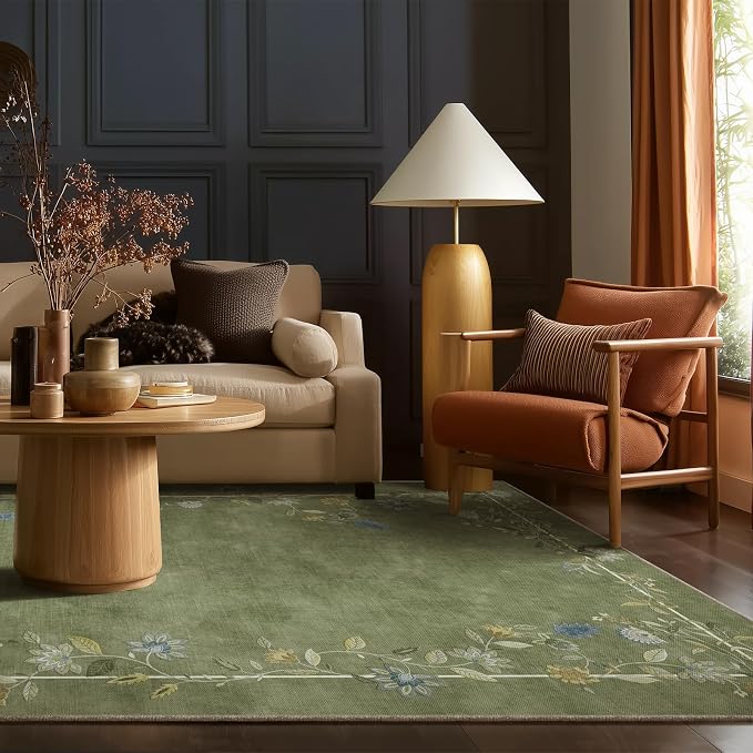 5x7 Area Rugs for Living Room: Washable Bedroom Rug Stain Resistant Non Slip Low Pile Soft Faux Wool Lightweight Indoor Carpet for Dining Room Kitchen Farmhouse Entryway Home Office