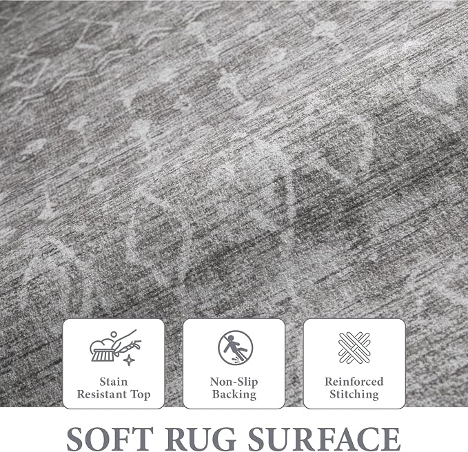 Area Rug for Living Room 6x9: Large Washable Boho Moroccan Rugs Geometric Neutral Rug, Non-Slip Foldable Morden Farmhouse Indoor Floor Carpet for Bedroom Dining Table Home (Moroccan Grey, 6'x9')