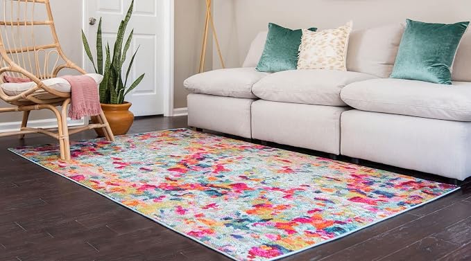 Unique Loom Chromatic Collection Area Rug - Champagne (4' 1" x 6' 1" Rectangle, Multi/ Blue)