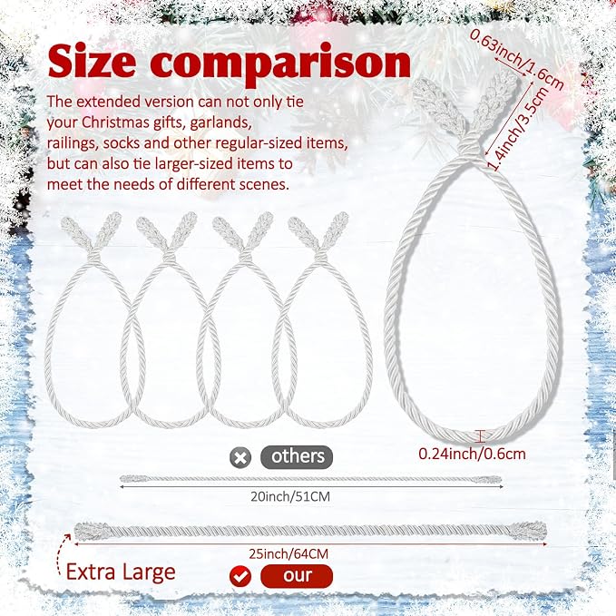 Zhengmy 20 Pcs 25 Inch Extra Long Christmas Garland Ties Christmas Decorative Twist Ties for Banister Reusable Flexible Twist for Holiday Xmas Home Decorations Craft Wrapping (White)
