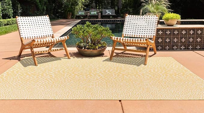 Unique Loom Jill Zarin Outdoor Collection Area Rug - Cape Town (4' x 6' Rectangle Yellow Ivory/Ivory)