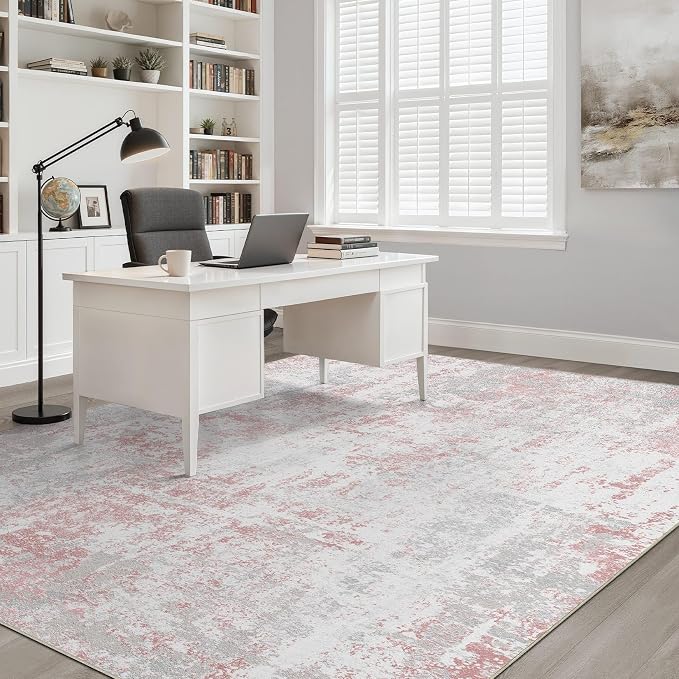 LOONGRUG 6x9 Area Rug Washable Neutral Modern Rug for Living Room Pink Gray | Abstract Soft Stain Resistant Indoor Non-Slip Carpet for Bedroom Nursery Kids Office Playroom Dining Room