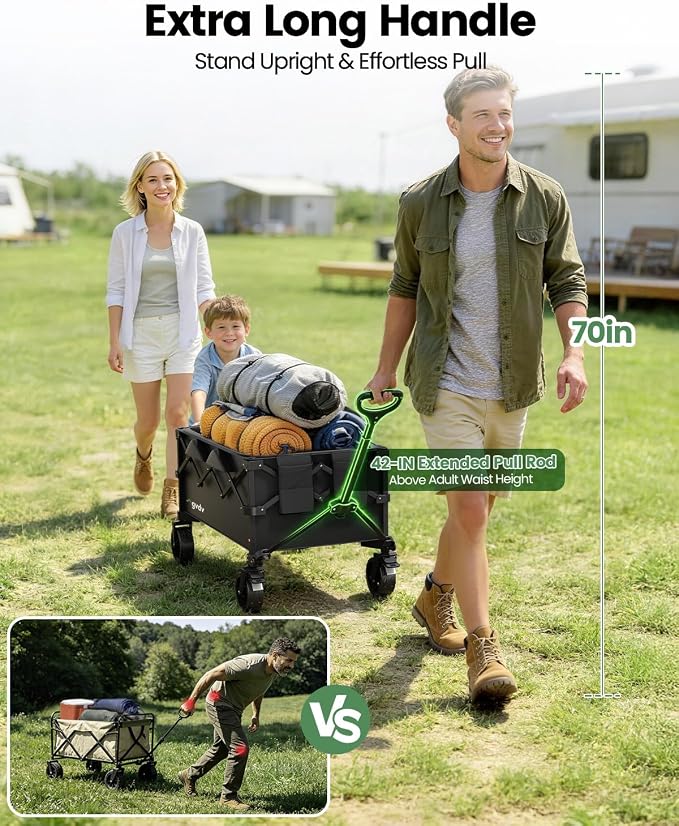 GVDV CW35 Wagons Carts Foldable, 42-Inch Extended Handle Collapsible Utility Wagon, 330LBS Heavy-Duty Shopping Cart for Groceries, Sports, Camping, Garden