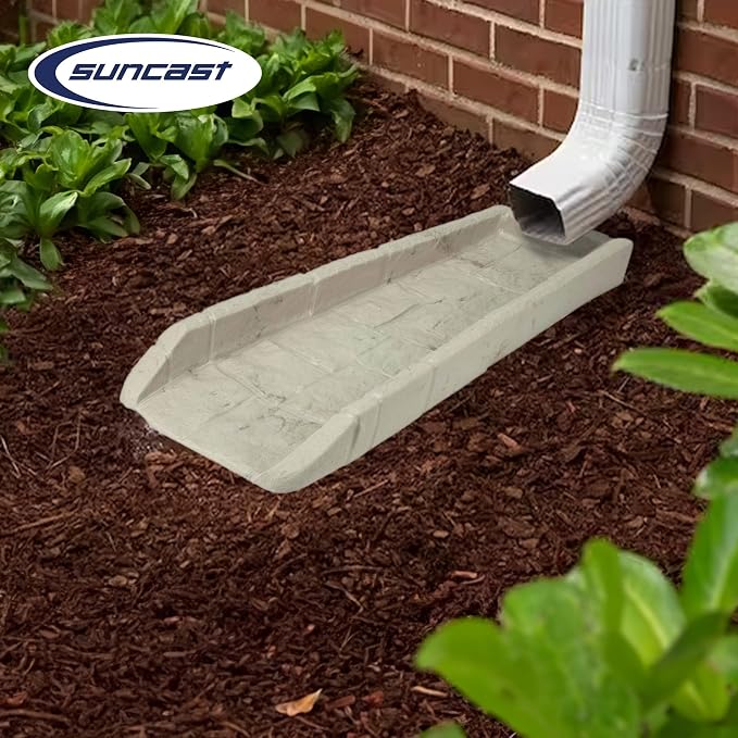 Suncast Durable Plastic Anti Erosion Decorative Rain Gutter Downspout Splash Block for Garden, Front Yard, or Back Yard, Pack of 5, Taupe