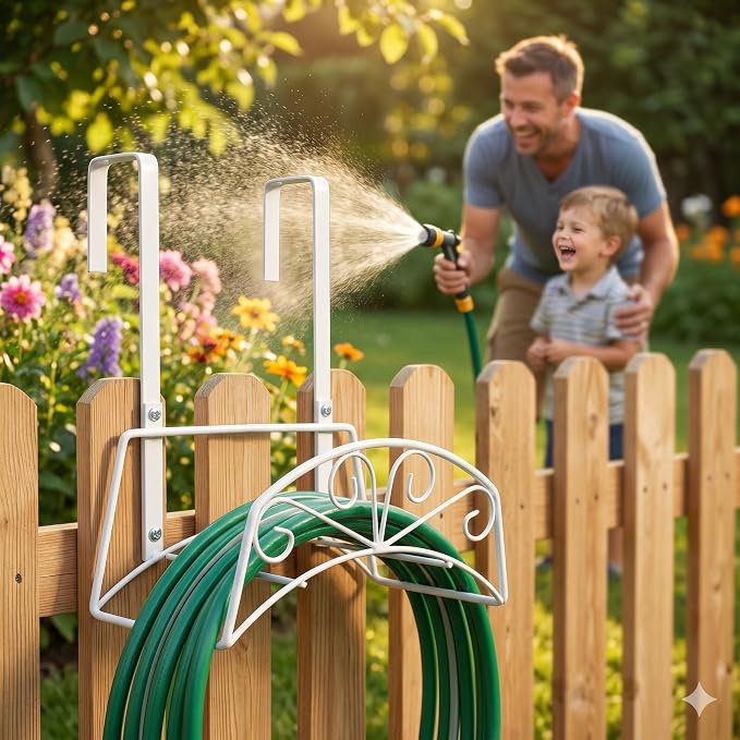 Garden Hose Holder, Metal, 2PCS White | Heavy Duty Detachable, Holds 160 FT, For Expandable & Flexible Hoses, Wall Mount or Hanger