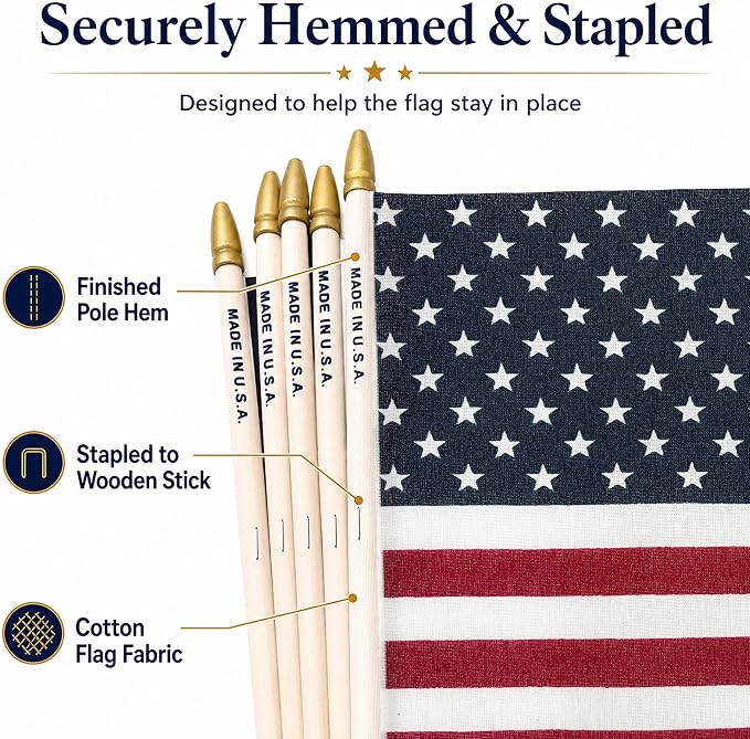 GIFTEXPRESS 24pc 12x18 Inch US Stick Flags Made in USA Printed with Spear Tip - July 4th & Memorial Day US Hand Held Decorations