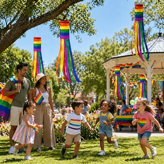 2Pack Rainbow Pride Windsock 40 Inch Outdoor Decorations – Colorful LGBT Hanging Windsocks for Porch Garden LGBTQ Pride Month Party Decor
