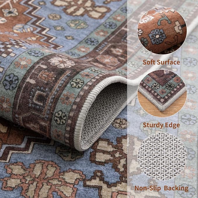 Ciicool 5x7 Area Rugs,Washable Large Boho Carpet for Living Room Bedroom | Oriental Low-Pile Soft Vintage Non-Slip Indoor Throw Carpet for Kitchen Bedside Dining Room Foyer Decor