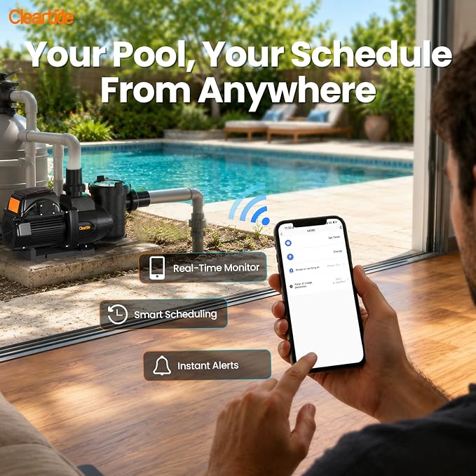 Cleartide Smart Variable Speed Pool Pump 2 HP, 220-240V AC, In-Ground/Above Ground Swimming Pool Pump With Smart Life APP Control, Energy Saving and Ultra Quiet