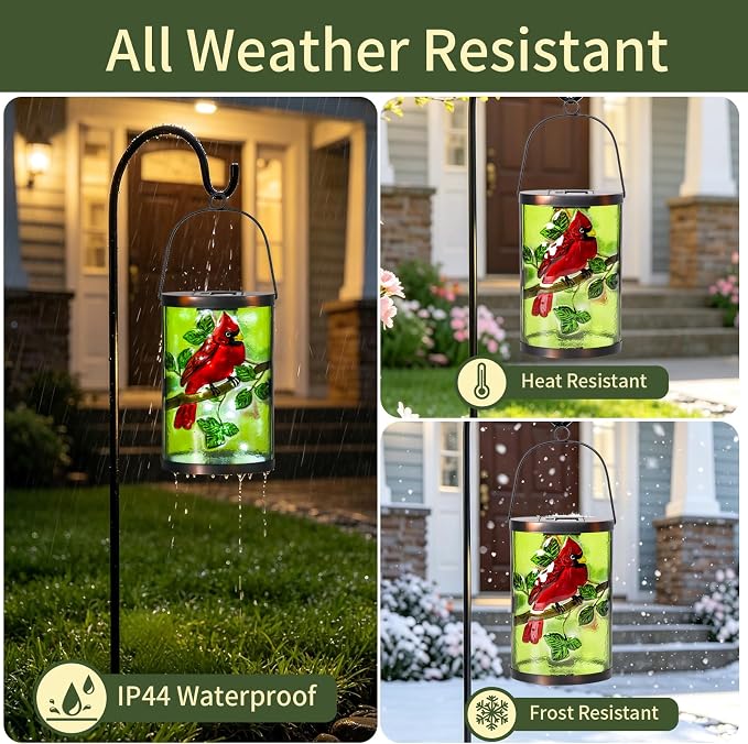 Hanging Solar Lantern Outdoor Decorative Waterproof LED Solar Cardinal Lights Tabletop Lamp for Outdoor Patio Garden