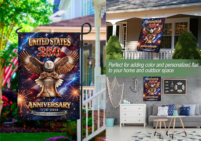 250th Anniversary Patriotic Design, 250 Anniversary Usa Flag, 1776-2026 Commemorative, Front And Back Print, Garden Flags For Outside 3 (30x40 Inch)