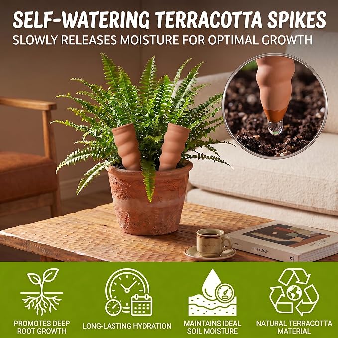 Terracotta Watering Spike Set, 6 Pcs Self Watering Planter Insert, Automatic Plant Watering Devices for Vacation Care, Garden/Office/Outdoor/Indoor Plant Decoration