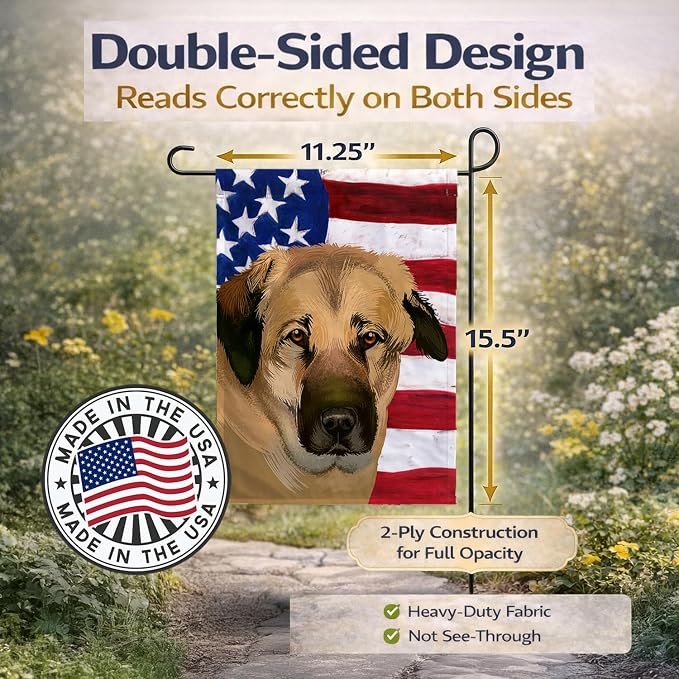 Caroline's Treasures CK6403GF Anatolian Shepherd Dog American Flag Garden Flag Mailbox Flag Decorative Yard Flag Banner Outside Patio Artwork Yard Flower Beds, Garden Size, Multicolor