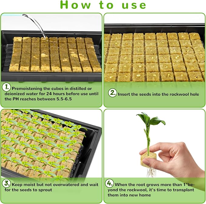 1" Rockwool Cubes for Hydroponics - 2 Sheets Garden Stonewool Grow Cubes Ideal for Clone Plant, Starting Seed, Cuttings Propagation, Total 140 Rapid Rooter Plugs and 2 Seedling Starter Trays