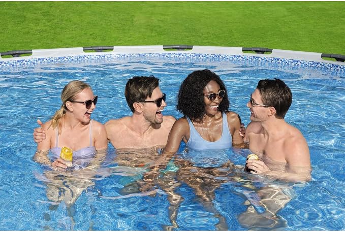 Bestway Steel Pro MAX 16' x 48" Above Ground Swimming Pool Set with Pump | Durable Round Metal Frame Outdoor Backyard Pool, Puncture-Resistant Liner - Ladder and Cover Included, Gray