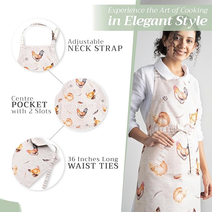 Maison d' Hermine Aprons for women with Pocket 100% Cotton (27.50"x31.50") | Adjustable Neck Strap & long ties Apron Men Chef Wedding Cooking Gardening Server Maid
