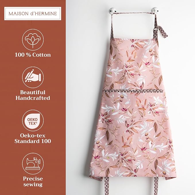 Maison d' Hermine Aprons for women with Pocket 100% Cotton (27.50"x31.50") | Adjustable Neck Strap & long ties Apron Men Chef Wedding Cooking Gardening Server Maid