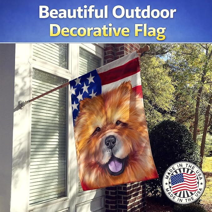 Caroline's Treasures CK6490CHF Chow Chow Dog American Flag House Flag Large Porch Sleeve Pole Decorative Outside Yard Banner Artwork Wall Hanging, Polyester, House Size, Multicolor