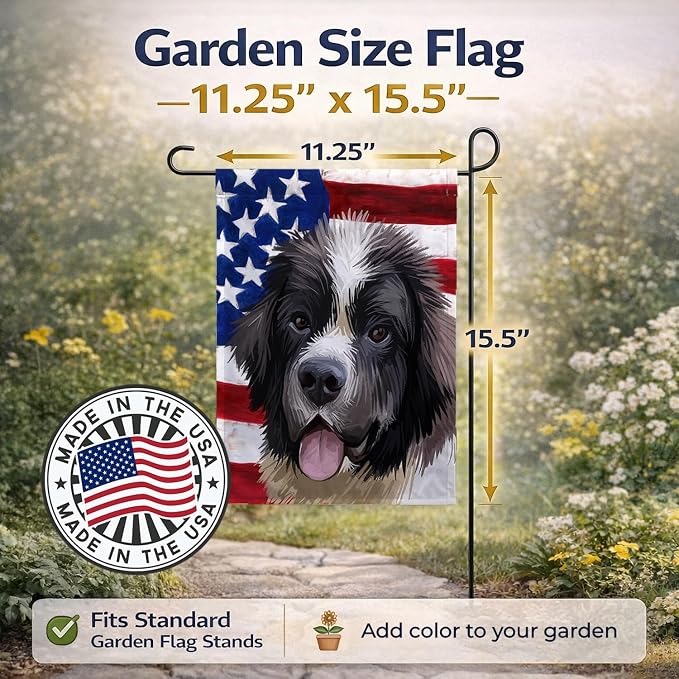 Caroline's Treasures CK6604GF Landseer American Flag Garden Flag Mailbox Flag Decorative Yard Flag Banner Outside Patio Artwork Yard Flower Beds, Garden Size, Multicolor