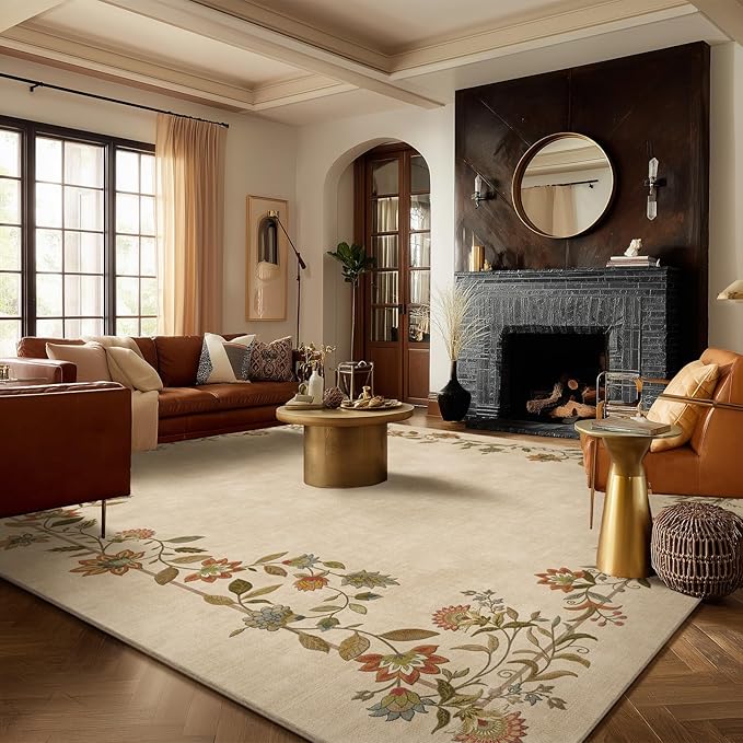 9x12 Area Rugs for Living Room: Washable Rug Stain Resistant Non Slip Low Pile Ultra Soft Faux Wool Lightweight Large Rugs for Bedroom Dining Room Under Table Rug Nursery Farmhouse Home Office Indoor