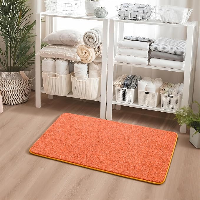 Chicrug Memory Foam 2x4 Small Runner Rugs for Hallway Entryway Bedroom | Modern Low-Pile Carpet Runner Rug for Kitchen, Throw Kids Rug for Bedside Dorm Room Decor, Orange and White
