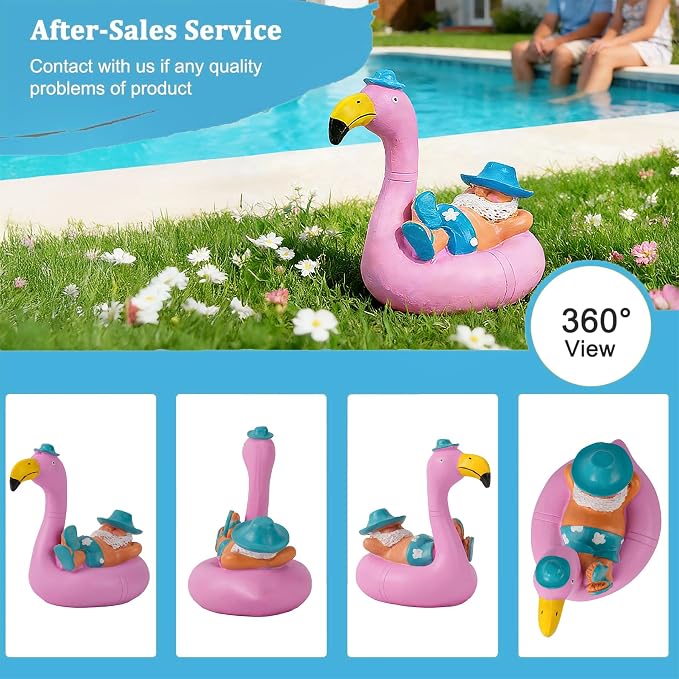 Teaeeno Garden Gnome on Flamingo - Funny Gnome Figurine - Cute Gnome Lawn Statue - for Outdoor or House Decor