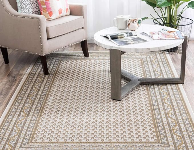 Unique Loom Williamsburg Collection Traditional Border with Dotted Center Area Rug, Rectangular 5' 0" x 8' 0", Beige/Yellow