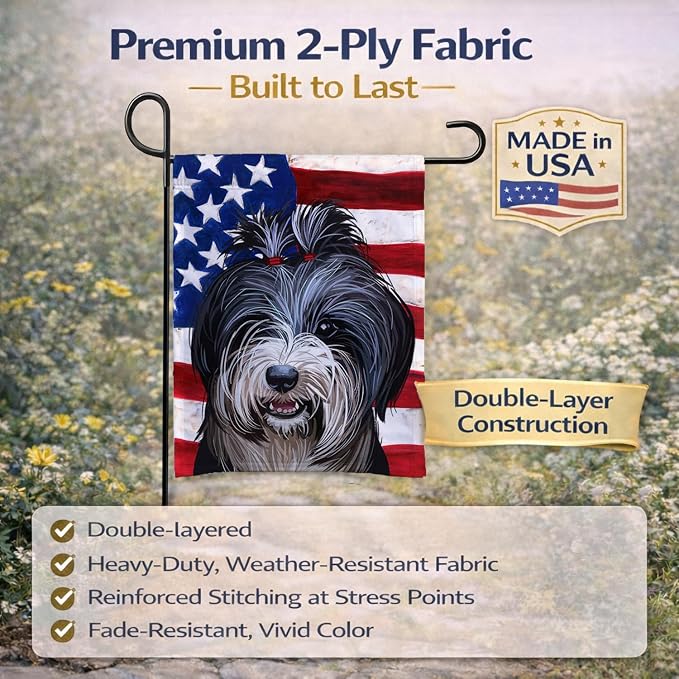 Caroline's Treasures CK6740GF Tibetan Terrier American Flag Garden Flag Mailbox Flag Decorative Yard Flag Banner Outside Patio Artwork Yard Flower Beds, Garden Size, Multicolor