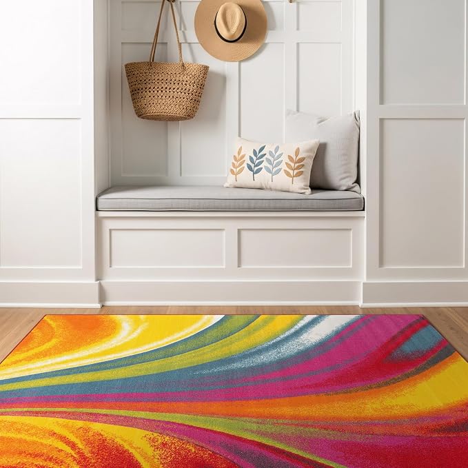 Rugshop Waves Non-Slip Modern Fade Resistant Area Rug Multi 3'3" x 5' | Rectangular, Size 3'3" x 5', Living Room, Bedroom, Dining Room, Home Office, Kitchen, Entryway, Hallway, Nursery, Kids Room