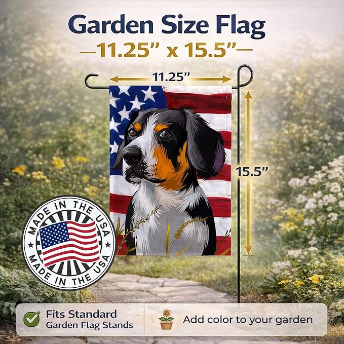 Caroline's Treasures CK6516GF Entlebucher Mountain Dog American Flag Garden Flag Mailbox Flag Decorative Yard Flag Banner Outside Patio Artwork Yard Flower Beds, Garden Size, Multicolor