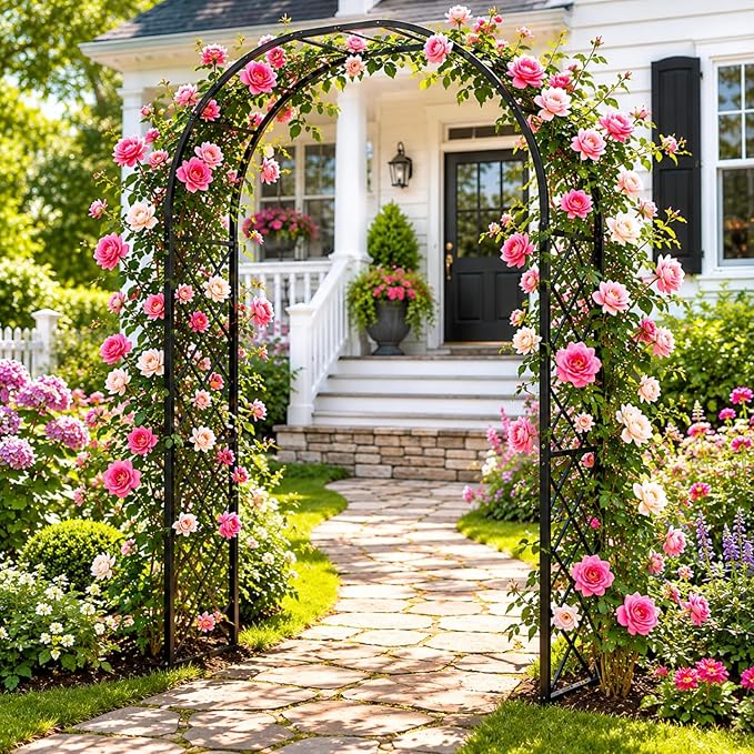 Black Heavy Duty Metal Garden Arch Trellis 90.5" W x 94.5" H for Climbing Plants, Decorative Archway Wedding Arch Frame for Patio, Backyard, Patio, Lawn, Pathway