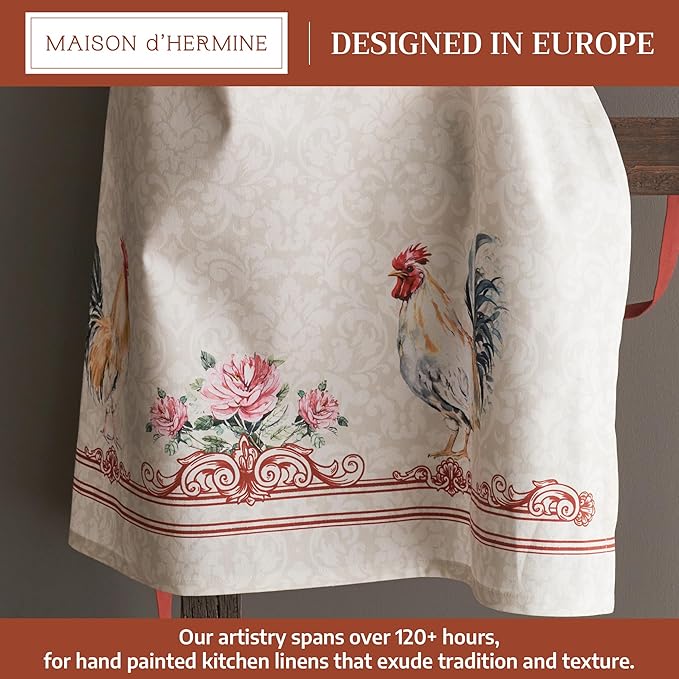 Maison d' Hermine Aprons for women with Pocket 100% Cotton (27.50"x31.50") | Adjustable Neck Strap & long ties Apron Men Chef Wedding Cooking Gardening Server Maid