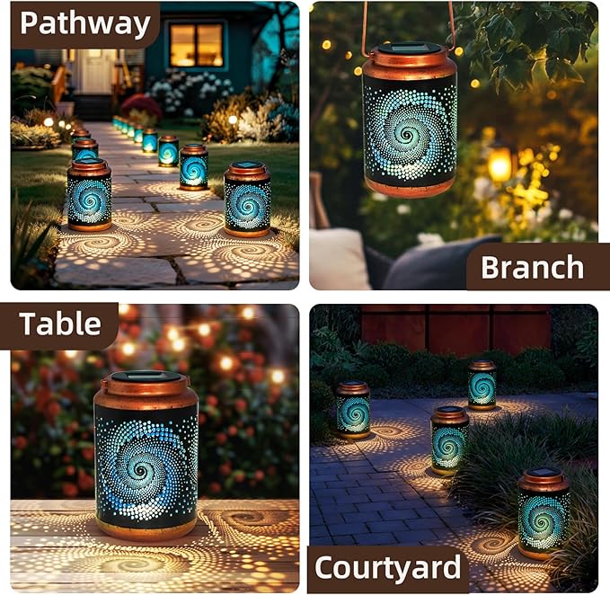 DIBIEECN Birthday Gifts for Women Mom Grandma Wife, Solar Lanterns Outdoor Waterproof, Metal Hanging Lights Garden Decor, LED Decorative Lantern for Patio Porch Backyard, Blue, 1 Pack