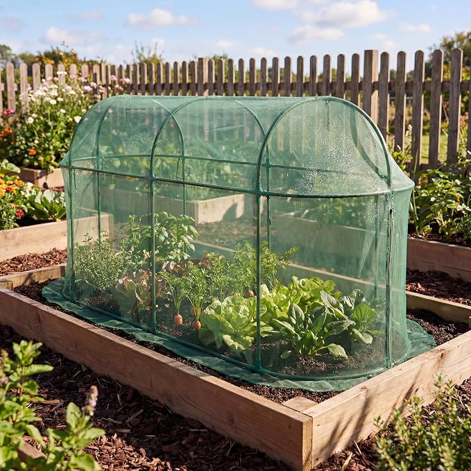 Aoodor 10 x 3 x 5 Ft Plant Protection Grow Tent Arched Roof Crop Cage with Side Netting Zippered Door for Protect Plants, Herbs, Fruits, Green