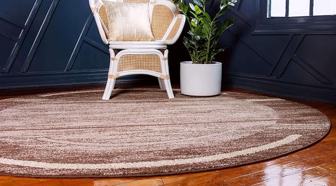 Unique Loom Autumn Collection Modern Contemporary Casual Abstract Area Rug (Brown/ Beige Border, 8 ft 0 x 8 ft 0 Round)