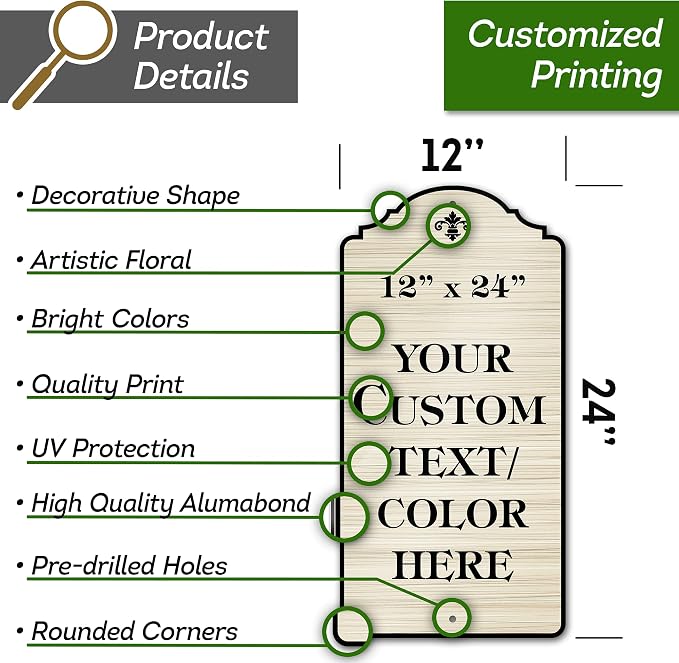 Custom Sign, Customized for Outdoor/Indoor Use, Personalized Designer Style Sign, 12x24 Inch, 24 Colors, Rust-Free Thick AlumaBond - Made by: My Sign Center, USA (Florolex I - Flood)