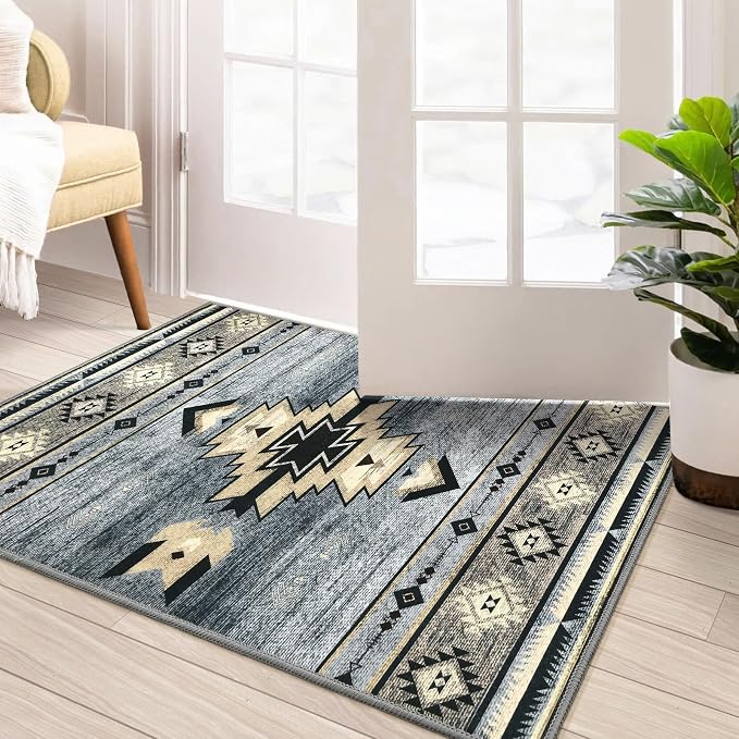 BENRON Western Entryway Rug 2x3, Small Area Rugs for Kitchen, Grey | Southwest aztec Rug,Throw Rugs for Hallway Porch Front Door Washable