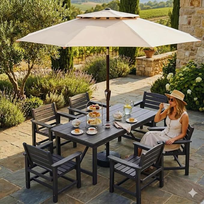 10FT Patio Umbrella, 2 Tier Outdoor Table Umbrella, Large Vented Market Umbrellas with Push Button Tilt and Crank, 8 Sturdy Ribs for Backyard, Deck, Pool, UPF50+ UV Protection