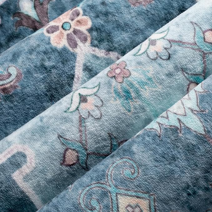 SERISSA 4x6 Washable Non Slip Boho Area Rug for Bedroom | Ultra Soft Vintage Oriental Carpet Low-Pile Distressed Blue Throw Carpet for Entry Living Room Nursery Kitchen Dorm Decor