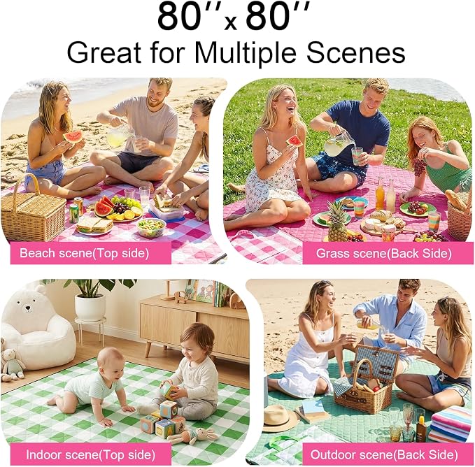 2 in 1 Tote Picnic Blanket Waterproof Outdoor Camping Mat，Large Capacity Beach Blanket 80''x80'' 7 Layers Easy to Foldable and Carry.