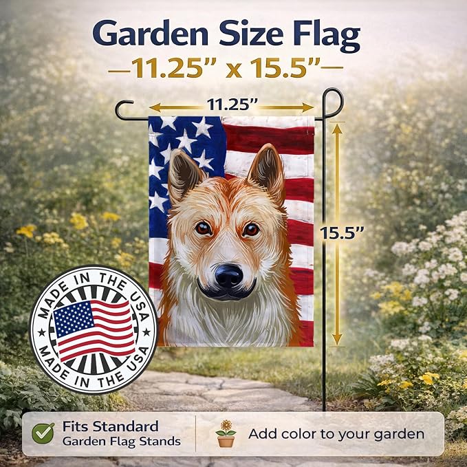 Caroline's Treasures CK6596GF Korean Jindo American Flag Garden Flag Mailbox Flag Decorative Yard Flag Banner Outside Patio Artwork Yard Flower Beds, Garden Size, Multicolor
