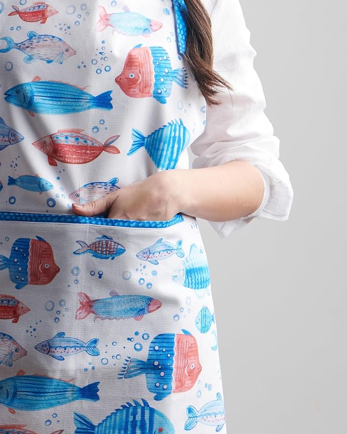 Maison d' Hermine Aprons for women with Pocket 100% Cotton (27.50"x31.50") | Adjustable Neck Strap & long ties Apron Men Chef Wedding Cooking Gardening Server Maid