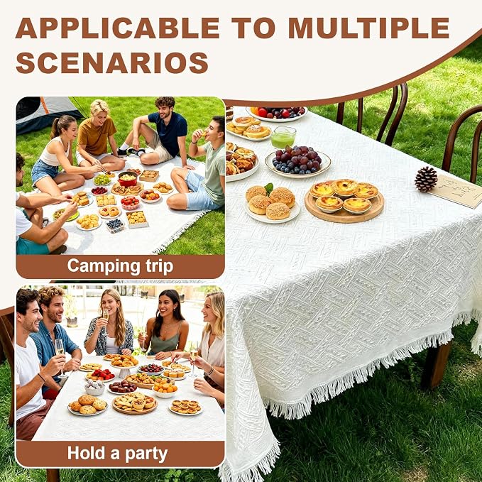 Upriver 91 x 71'' Extra Large White Picnic Blanket, Outdoor Decorative Picnic Blanket with Fringe