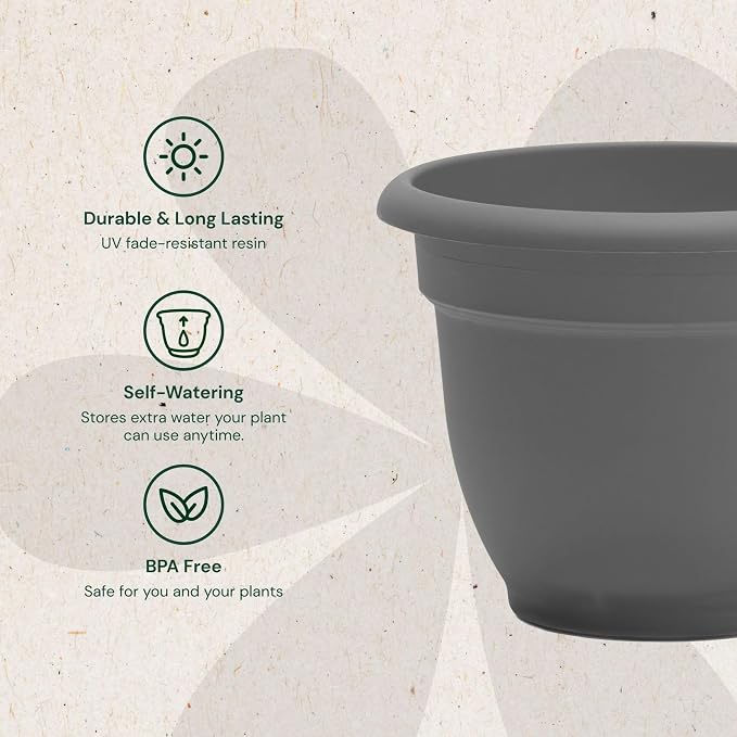 Bloem AP20908 Ariana Self Watering Planter 20", Charcoal Gray