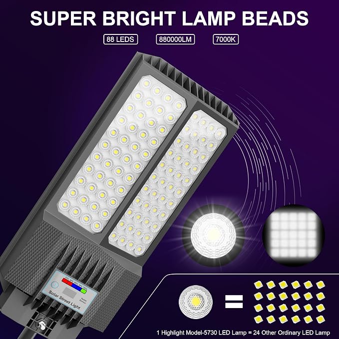 Solar Street Lights Outdoor,Solar Parking Lot Lights Commercial Street Light Dusk to Dawn,7000K LED Security Flood Light with Pole Motion Sensor and Remote Control for Street,Court,Yard
