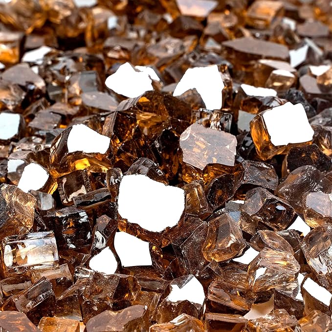 Onlyfire 10 lbs Fire Glass Rocks 1/4 Inch, Reflective Tempered Glass for Propane Fire Pit & Gas Fireplace, High Luster Firepit Glass Stones for Fire Table, Copper (Multicolor Options Available)