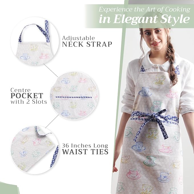 Maison d' Hermine Aprons for women with Pocket 100% Cotton (27.50"x31.50") | Adjustable Neck Strap & long ties Apron Men Chef Wedding Cooking Gardening Server Maid
