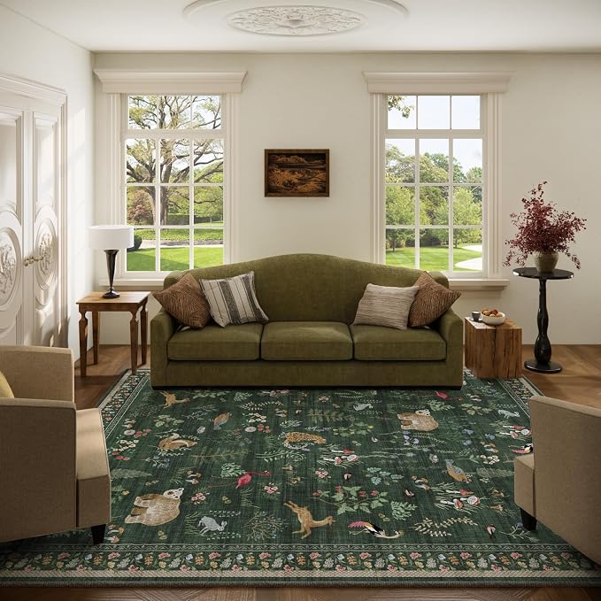 Machine Washable Rugs for Living Room: 5x7 Area Rugs for Bedroom Vintage Rugs Stain Resistant Non Slip Low Pile Soft Carpet Rug for Kitchen Dining Room Farmhouse Nursery Kids Room