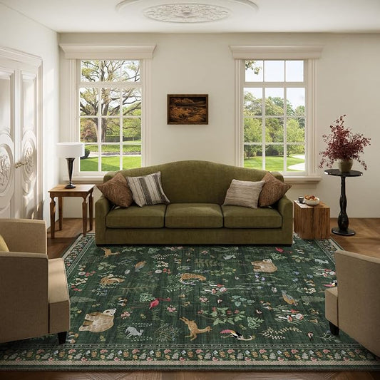 Machine Washable Rugs for Living Room: 5x7 Area Rugs for Bedroom Vintage Rugs Stain Resistant Non Slip Low Pile Soft Carpet Rug for Kitchen Dining Room Farmhouse Nursery Kids Room