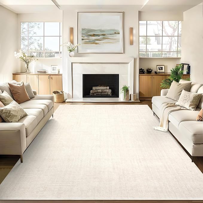 Garvee Solid Washable Rugs 5x7 Area Rugs for Living Room Bedroom Cream | Soft Non Slip Rugs for Bedroom, Low Pile Neutral Rug, Stain Resistant Foldable Carpet for Playroom Dorm, Farmhouse Rugs